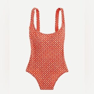J Crew Geo Print Scoop Back One Piece Swimsuit - Red